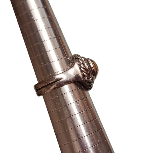 Bold Vintage Style Ring Raised Cabochon Stone Rope Border 925 Marked Silver ART - Picture 2 of 6